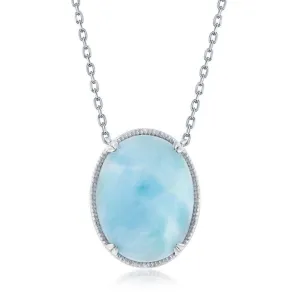Classic Jewelry Sterling Silver Oval Larimar Filigree Design Necklace