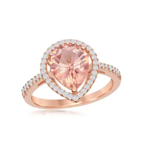 Classic Jewelry Sterling Silver Pear-Shaped Morganite CZ Ring - W-2077