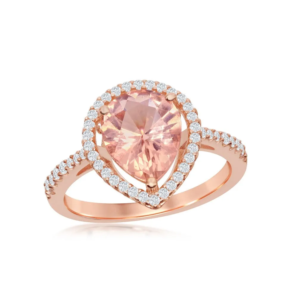 Classic Jewelry Sterling Silver Pear-Shaped Morganite CZ Ring - W-2077