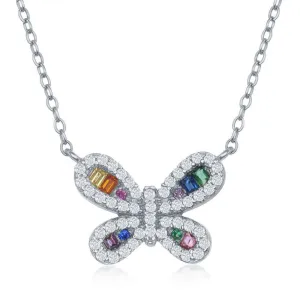 Classic Jewelry Sterling Silver Rainbow Cubic Zirconia Butterfly Necklace