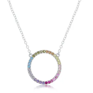 Classic Jewelry Sterling Silver Rainbow Cubic Zirconia Circle of Life Necklace