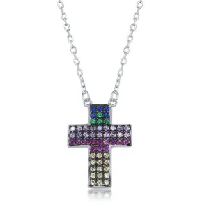 Classic Jewelry Sterling Silver Rainbow Cubic Zirconia Cross Necklace