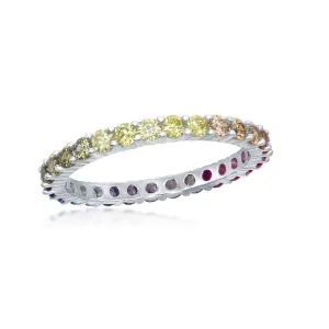 Classic Jewelry Sterling Silver Rainbow CZ 2mm Eternity Band Ring - W-2139