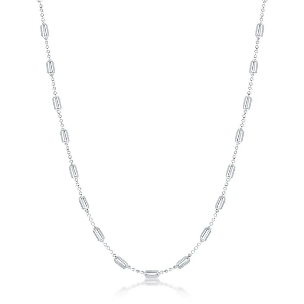 Classic Jewelry Sterling Silver Rhodium Plated Long Bead Chain, 20"