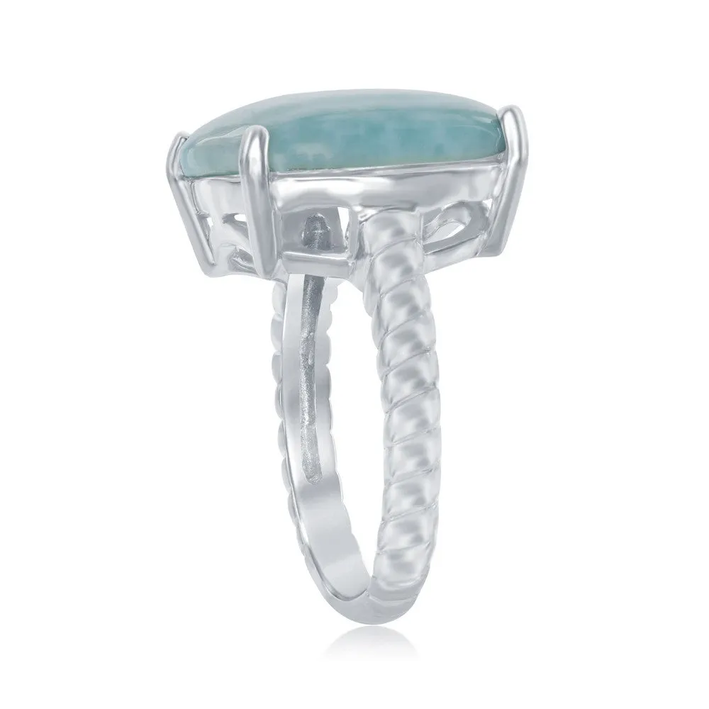 Classic Jewelry Sterling Silver Rope Design 4 Prong Square Larimar Ring, Size 9