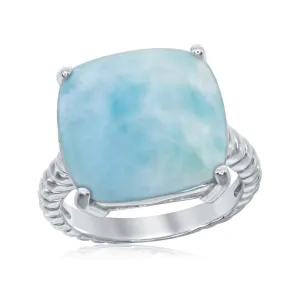 Classic Jewelry Sterling Silver Rope Design 4 Prong Square Larimar Ring, Size 9