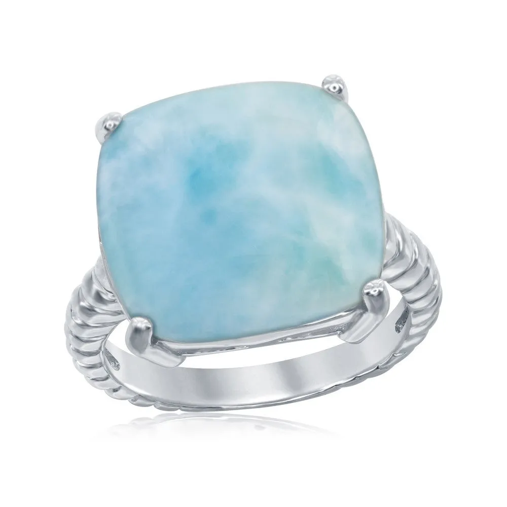 Classic Jewelry Sterling Silver Rope Design 4 Prong Square Larimar Ring, Size 9