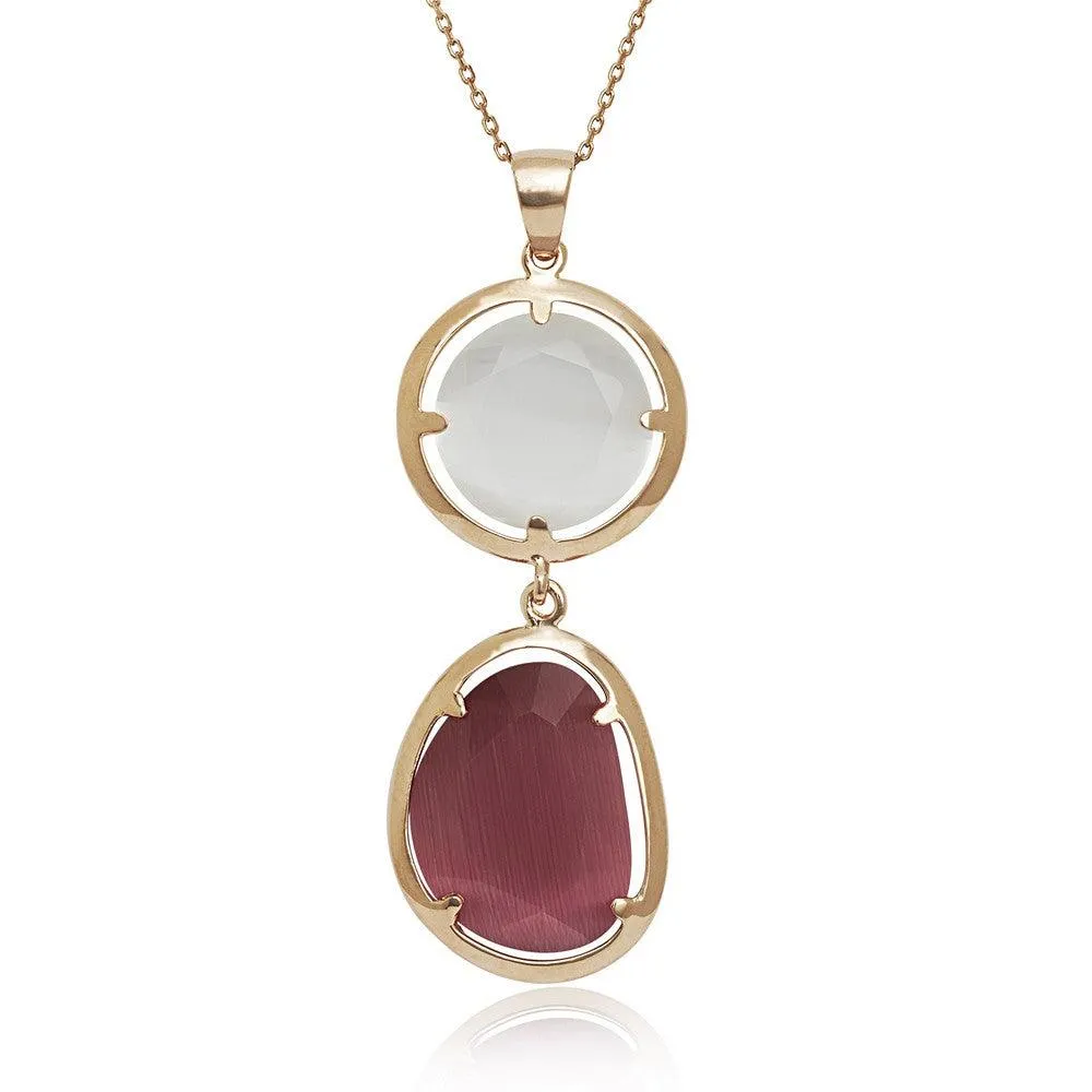 Classic Jewelry Sterling Silver Rose and White Cat's Eye Necklace