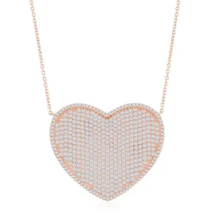 Classic Jewelry Sterling Silver Rose Gold Plated Micro Pave Heart Necklace
