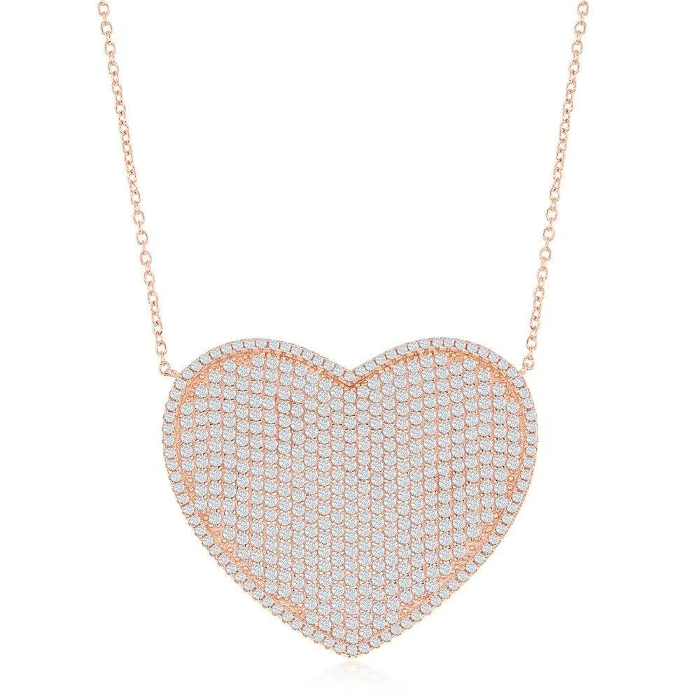 Classic Jewelry Sterling Silver Rose Gold Plated Micro Pave Heart Necklace
