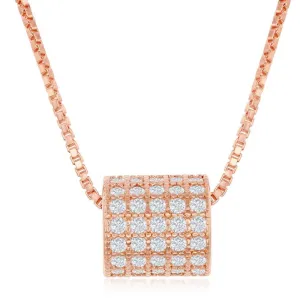Classic Jewelry Sterling Silver Rose Gold Plated Micro Pave Rod Necklace