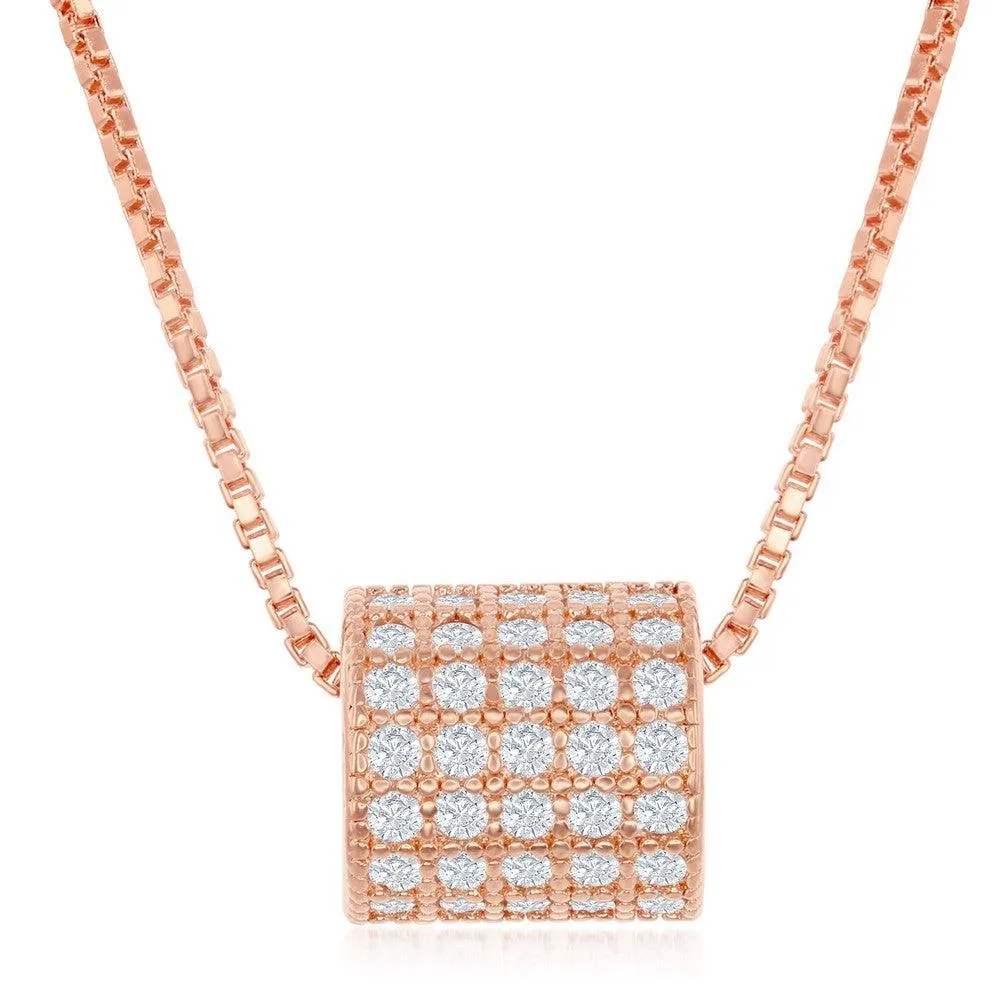 Classic Jewelry Sterling Silver Rose Gold Plated Micro Pave Rod Necklace