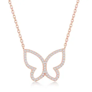 Classic Jewelry Sterling Silver Rose Gold Plated Open Butterfly CZ Necklace