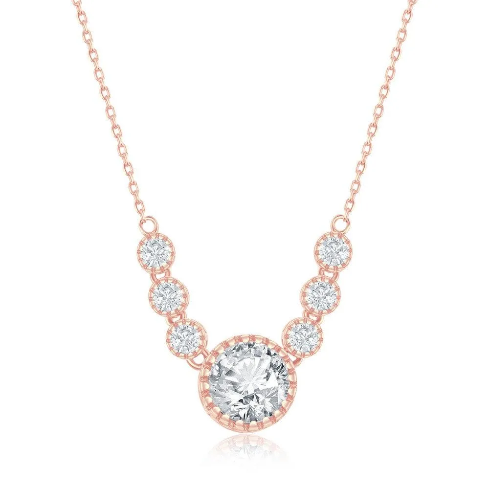Classic Jewelry Sterling Silver Rose Gold Plated Round CZ Necklace