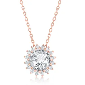 Classic Jewelry Sterling Silver Rose Gold Plated Round Halo Flower CZ Necklace