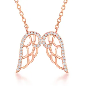 Classic Jewelry Sterling Silver Rose GP CZ Angel Wings Necklace