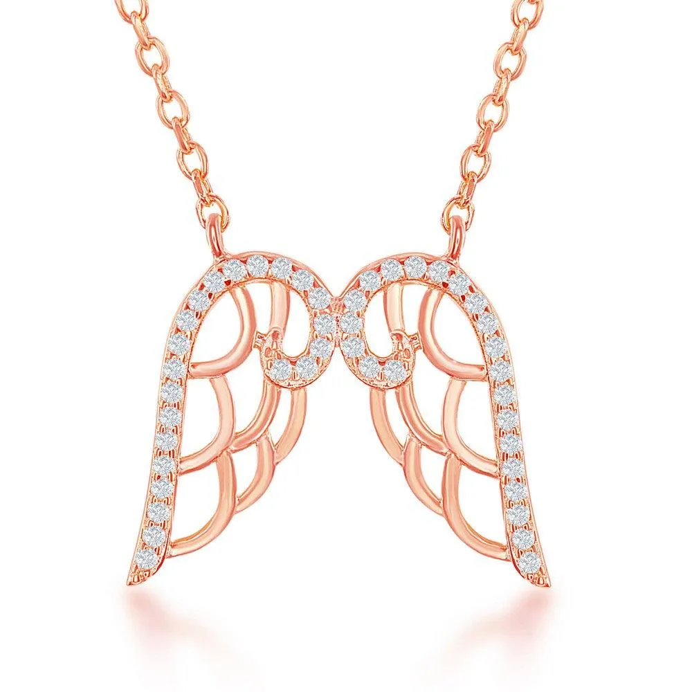 Classic Jewelry Sterling Silver Rose GP CZ Angel Wings Necklace
