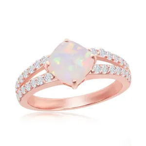 Classic Jewelry Sterling Silver Rose GP Diamond-Shaped Opal CZ Ring - W-2261