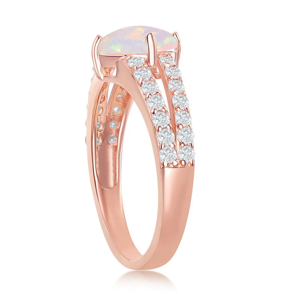 Classic Jewelry Sterling Silver Rose GP Diamond-Shaped Opal CZ Ring - W-2261