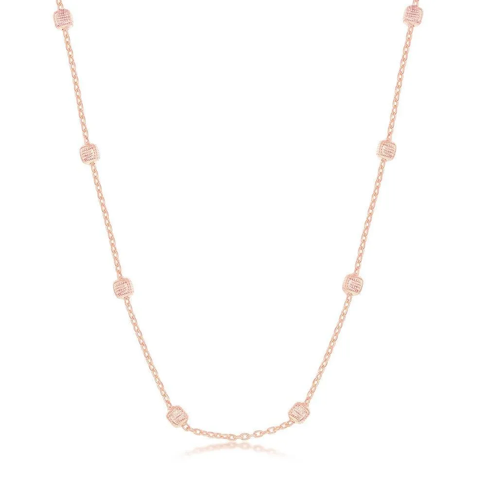 Classic Jewelry Sterling Silver Rose GP Grid Square Beaded Chain, 16"