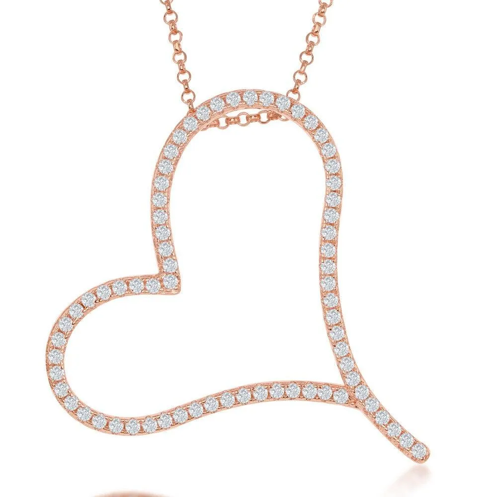 Classic Jewelry Sterling Silver Rose GP Large Micro Pave Heart Necklace