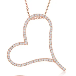 Classic Jewelry Sterling Silver Rose GP Large Micro Pave Heart Necklace