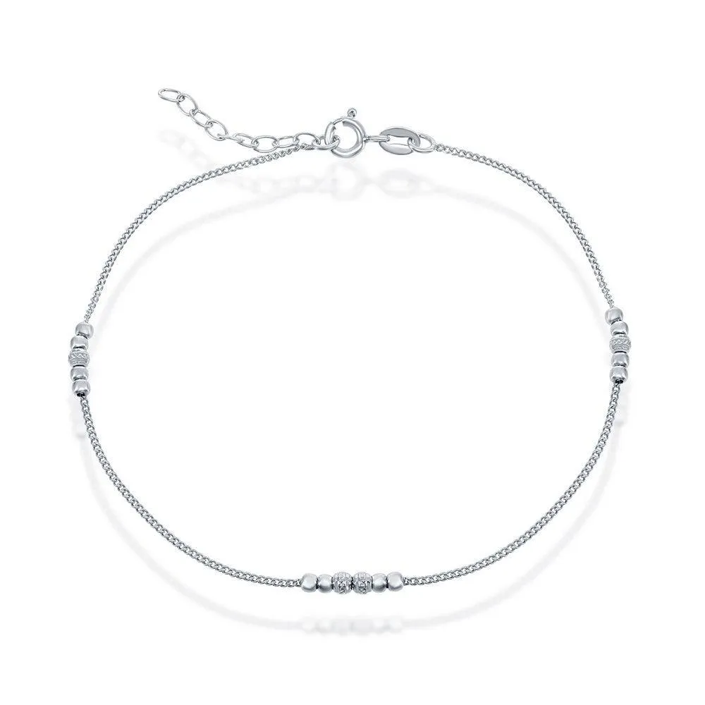 Classic Jewelry Sterling Silver Shiny and Diamond Cut Beads Anklet
