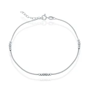 Classic Jewelry Sterling Silver Shiny and Diamond Cut Beads Anklet