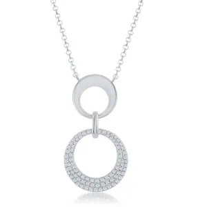 Classic Jewelry Sterling Silver Shiny and Micro Pave Open Circle Necklace