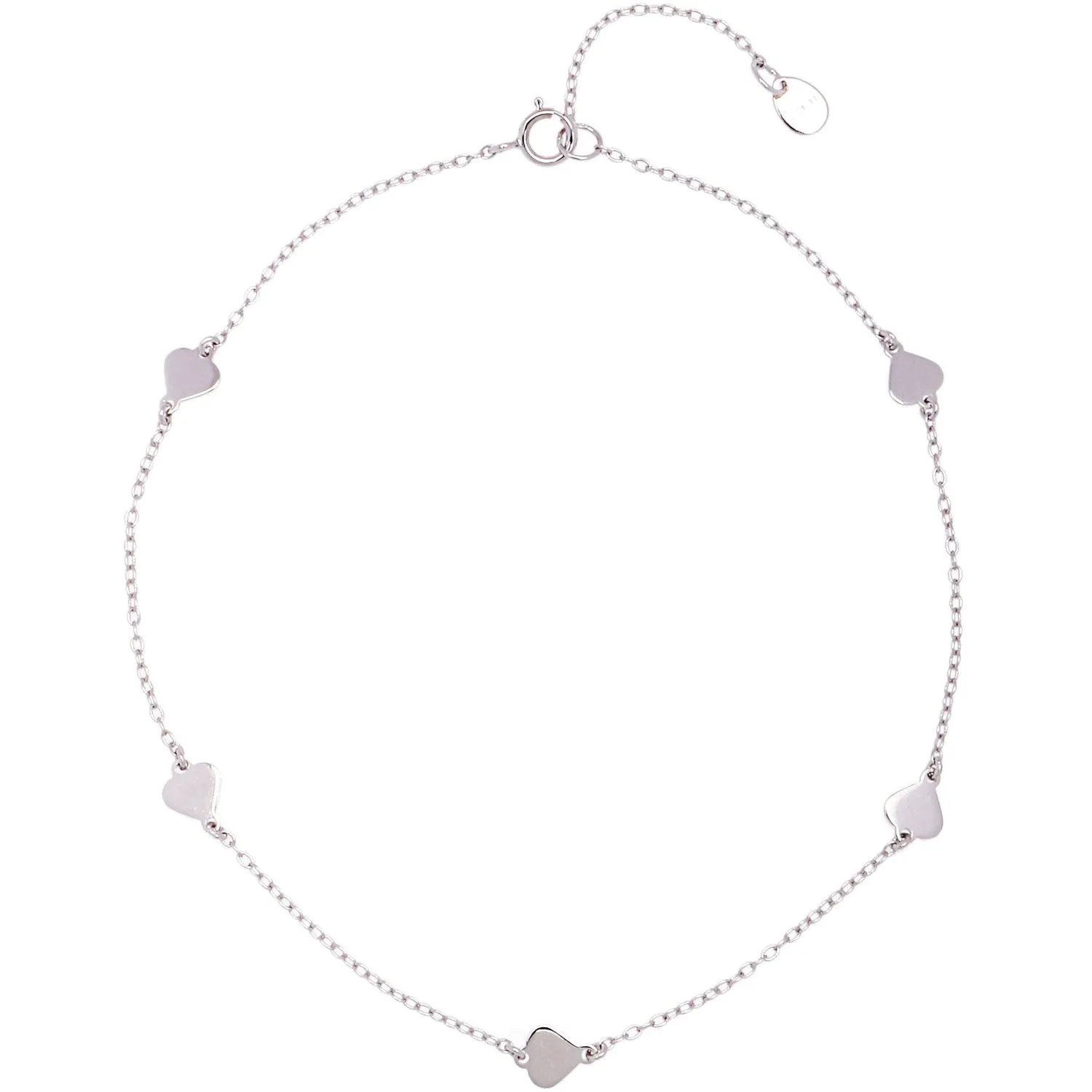 Classic Jewelry Sterling Silver Shiny Flat Heart Anklet