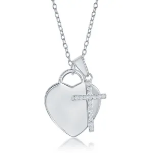 Classic Jewelry Sterling Silver Shiny Heart with Small CZ Cross Necklace