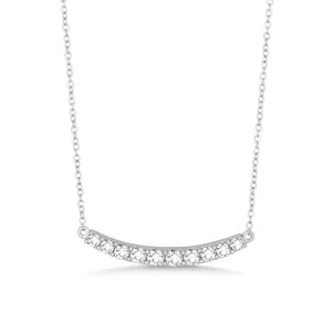 Classic Jewelry Sterling Silver Slightly Curved CZ Bar Necklace