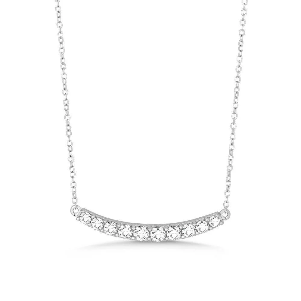Classic Jewelry Sterling Silver Slightly Curved CZ Bar Necklace