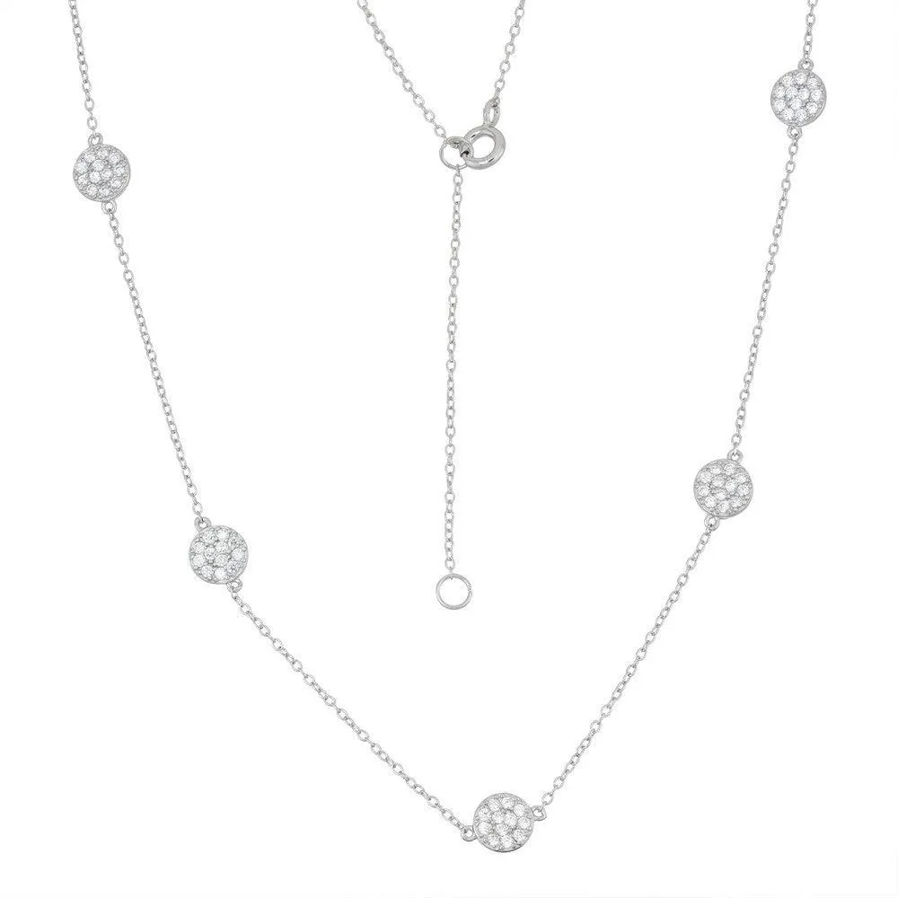 Classic Jewelry Sterling Silver Small Cubic Zirconia Discs Necklace