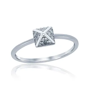 Classic Jewelry Sterling Silver Square CZ Pyramid Style Ring - W-9799