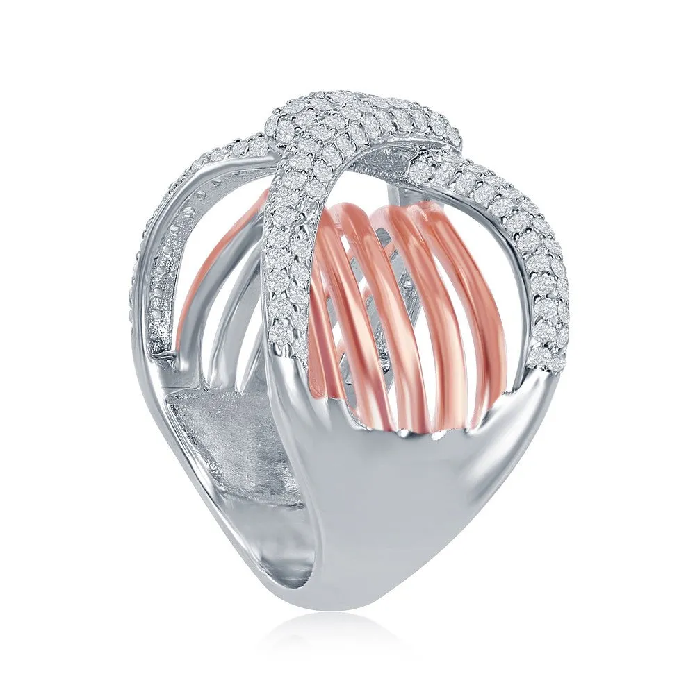 Classic Jewelry Sterling Silver TT Overlapping Wavy Bars Design Ring - W-1867