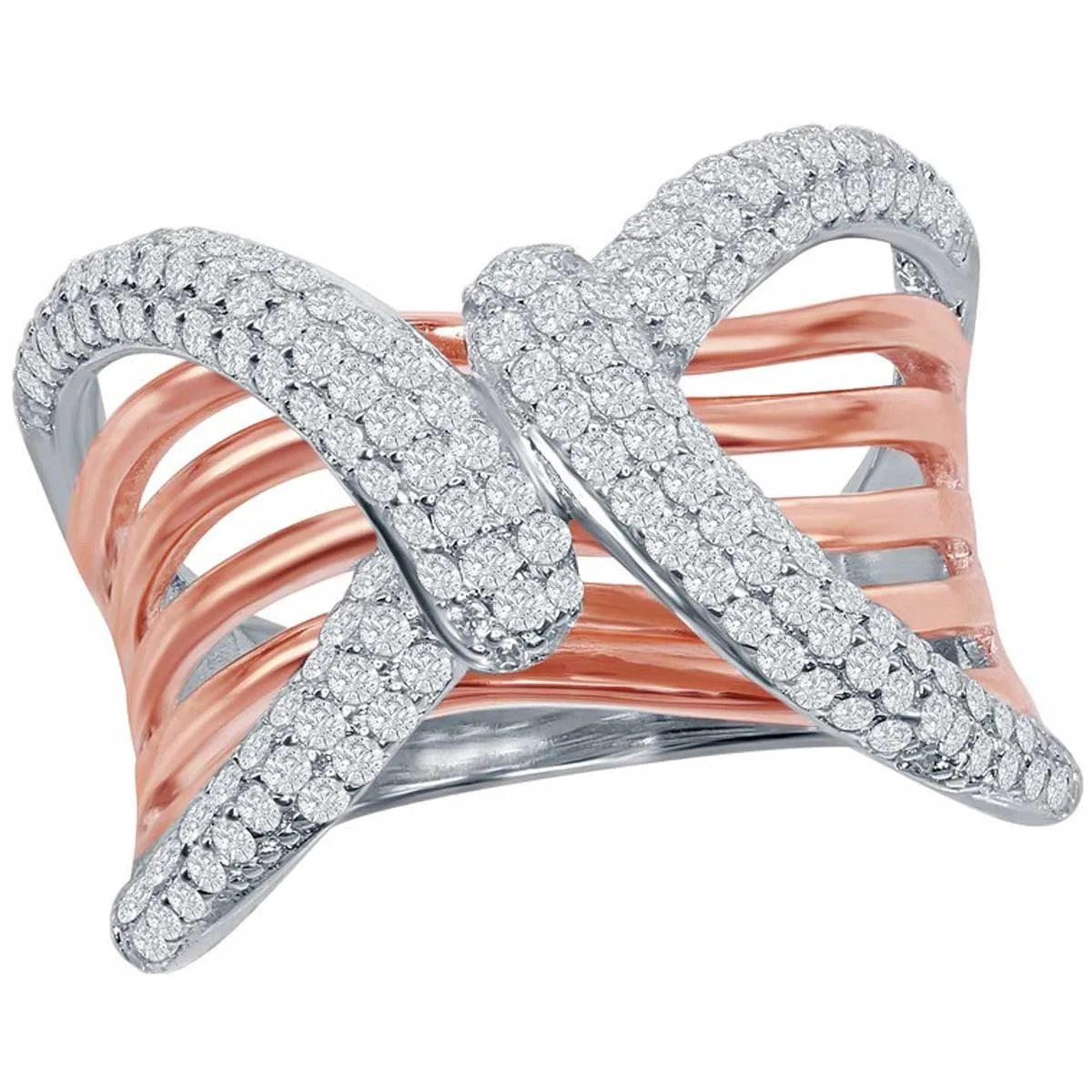 Classic Jewelry Sterling Silver TT Overlapping Wavy Bars Design Ring - W-1867