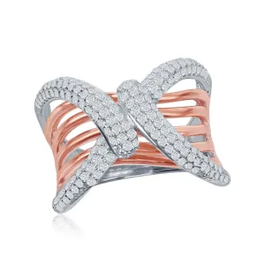 Classic Jewelry Sterling Silver TT Overlapping Wavy Bars Design Ring - W-1867