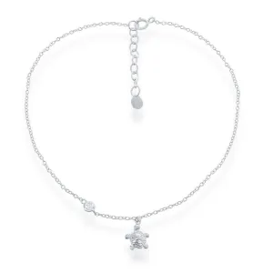 Classic Jewelry Sterling Silver Turtle Charm with Single CZ Anklet