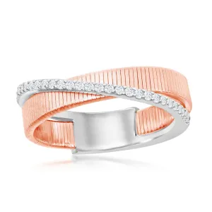 Classic Jewelry Sterling Silver Two Tone Designer CZ Bonded Ring, Size 8