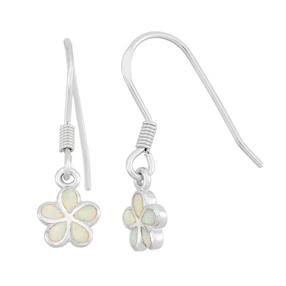 Classic Jewelry Sterling Silver White Inlay Opal Flower Earrings