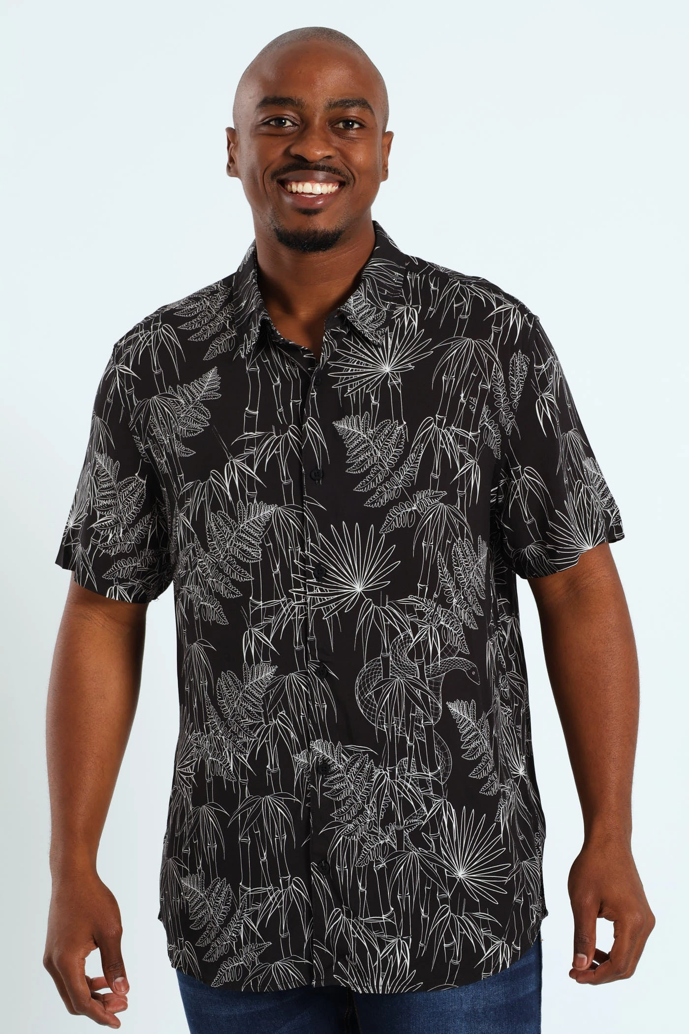 Eco Rayon Jungle Snake Shirt - Black Denim - based fashion Minimalist fashion