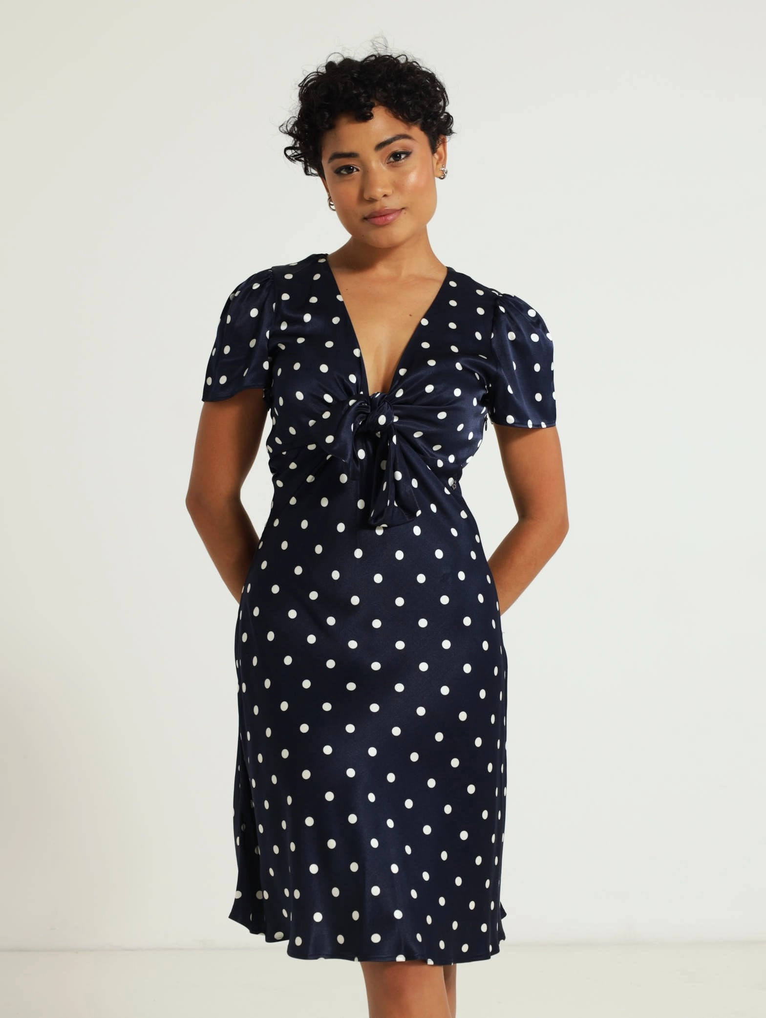 Nautical - themed fashion Linda Bowed Satin Dress - Blue Fashion exhibitions