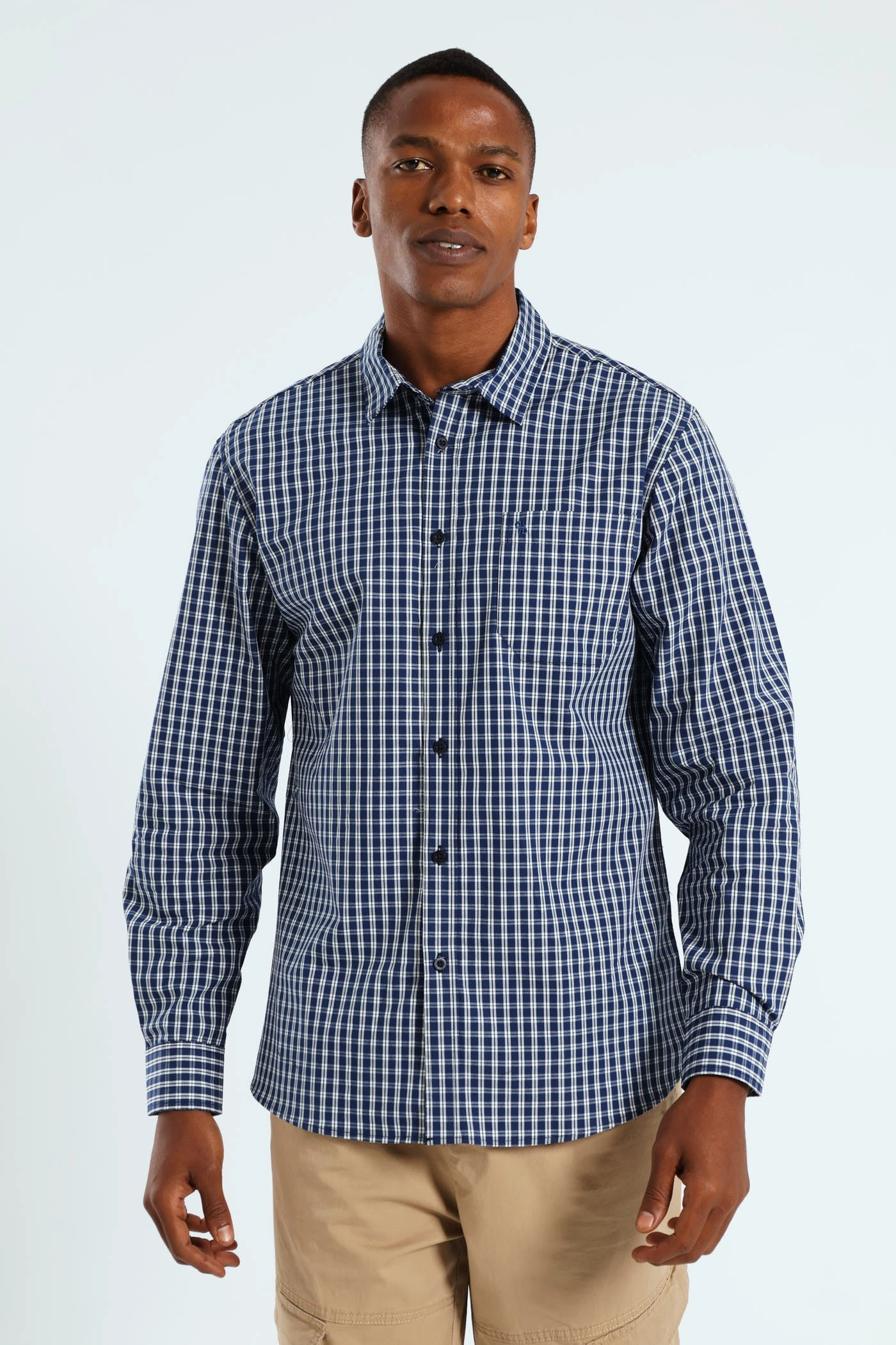 Classic fashion pieces Long Sleeve Check Shirt - Navy/White Clothing prices