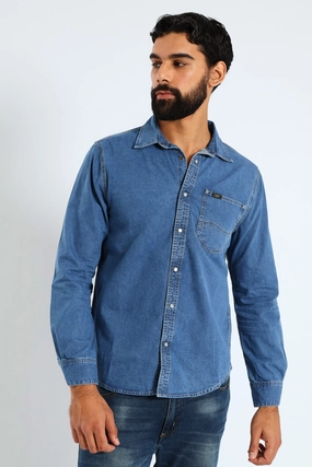 Classic fashion pieces Long Sleeve Lazy Denim Shirt - Medium Wash Fashion storage (wardrobes, hangers, etc.)