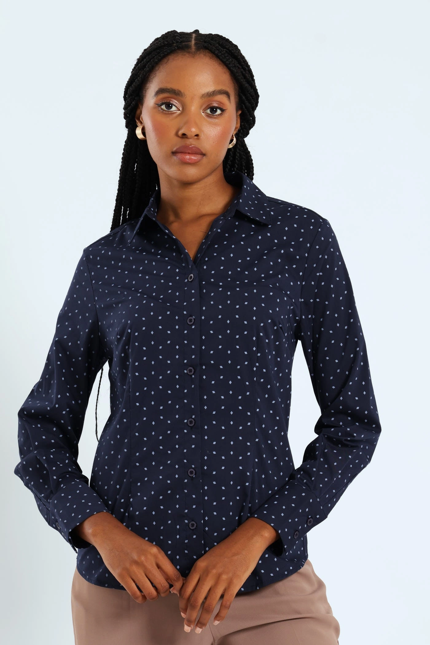 Fashion trends Classic Formal Geo Shirt - Navy/Blue Modern fashion