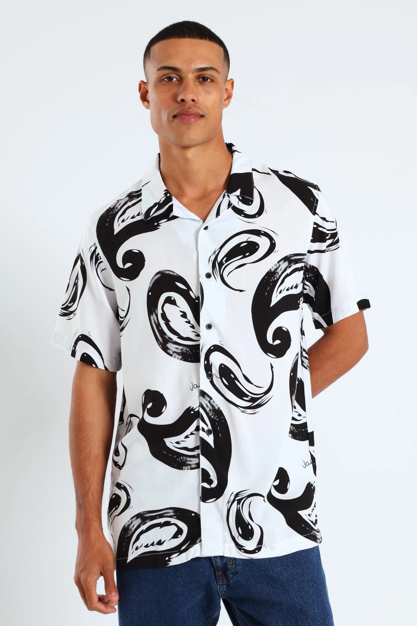 Circual Print Viscose Shirt - Ecru Street fashion Party wear