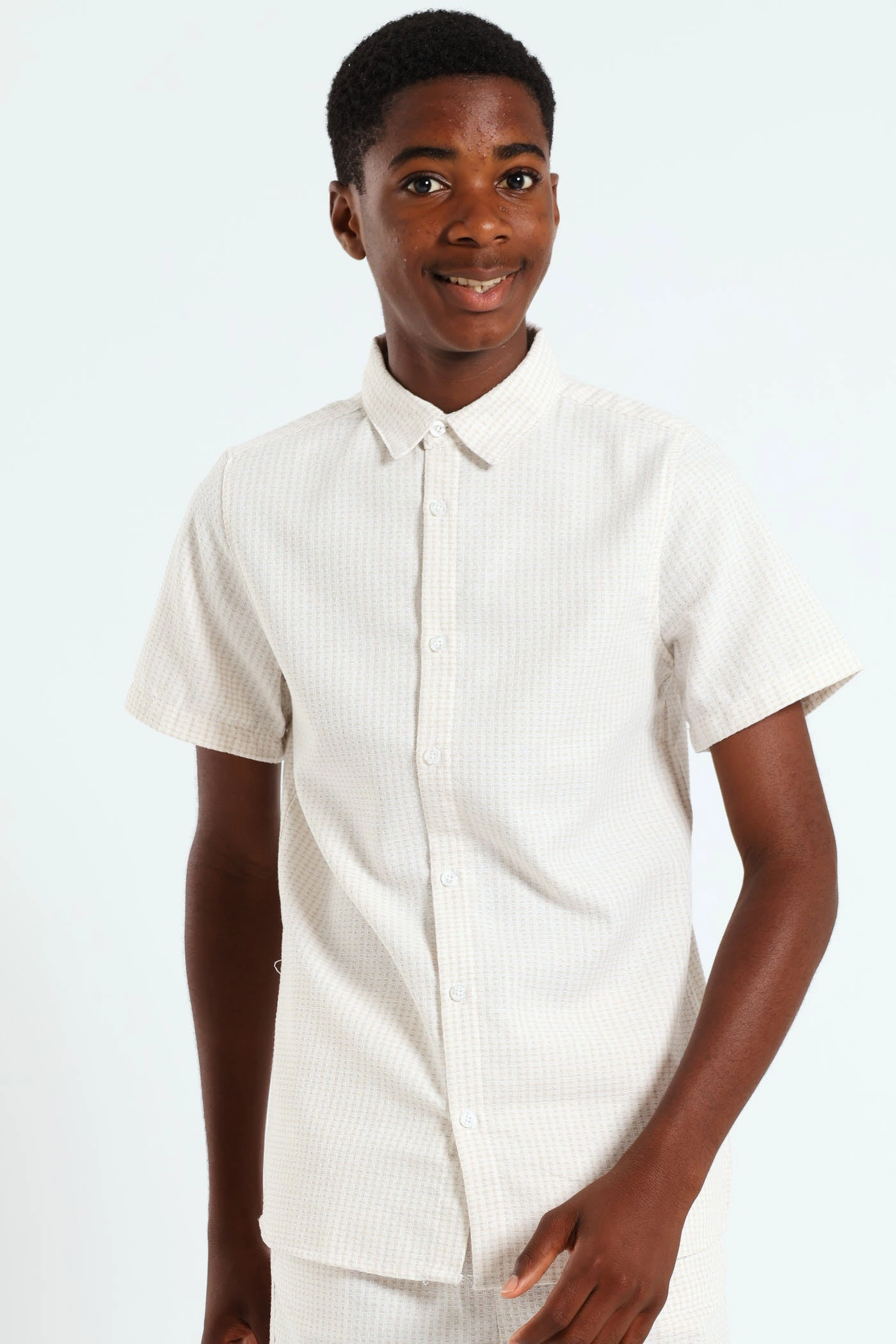 Boys Linen Textured Shirt - Cream Style statements Business casual wear