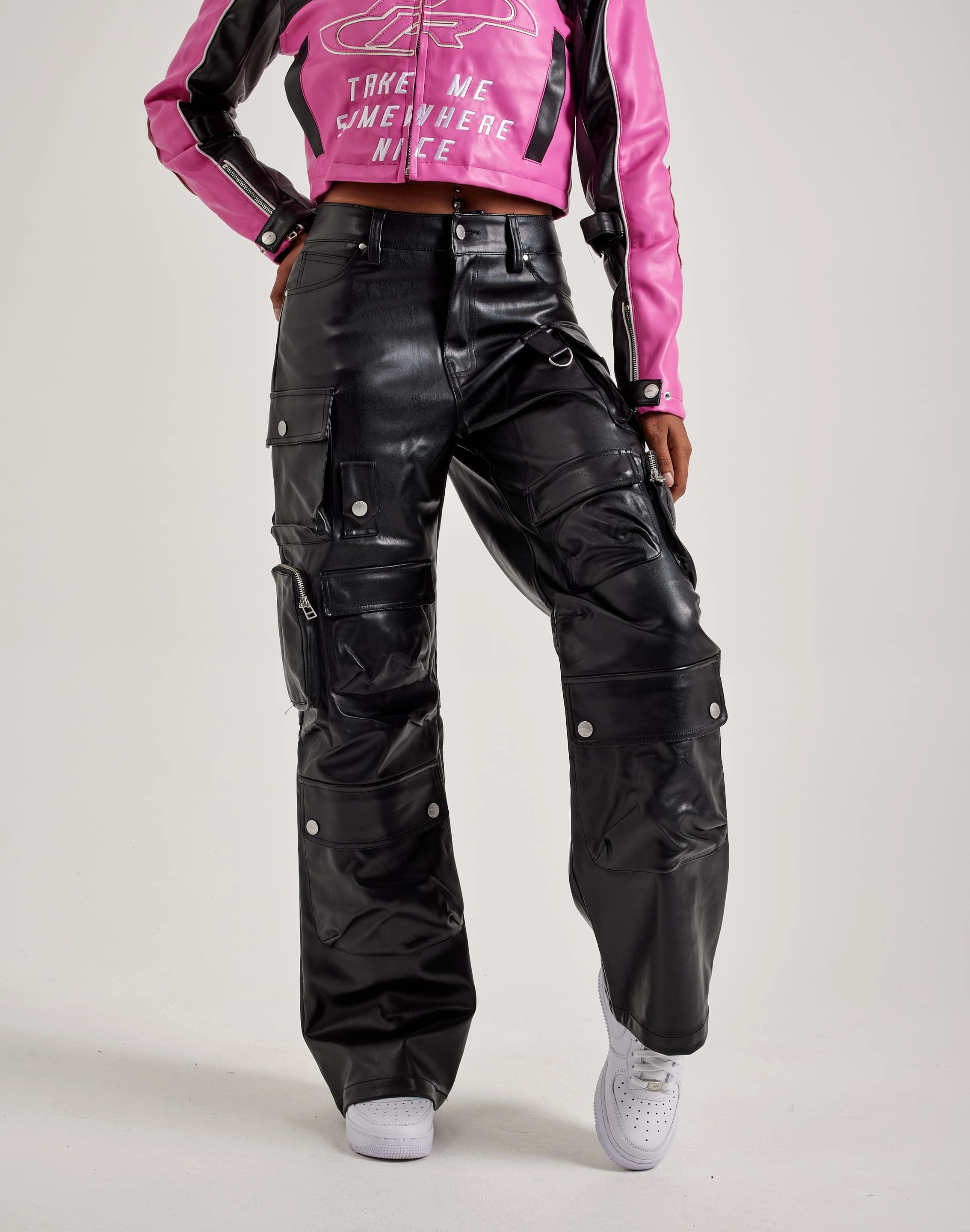 First Row Wide Leather Cargo Pants Beachwear items Cotton - made fashion