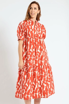 Clothing assortments Mandarin Collar Tiered Midaxi Dress - Orange Fashion essentials